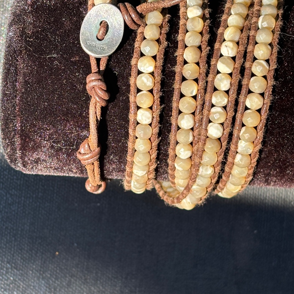 Chan luu Wrap Bracelet with Brown Leather and authentic precious stones